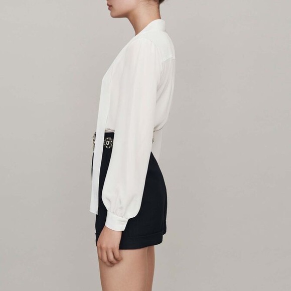 Maje The Bow Silk Top in White - Picture 2 of 11